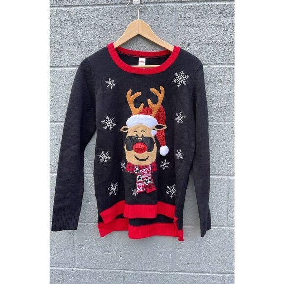 Ugly Christmas Sweater womens sz small Reindeer snowflakes pullover long sleeve - Picture 1 of 8